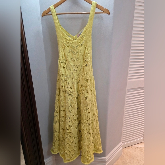 FP Beach Bianca Midi Yellow Crochet Beach Cover-Up Dress Medium Free People - Picture 2 of 9